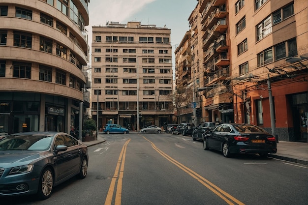 Street view with building and parked cars