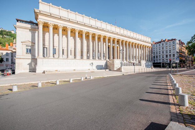 Street view with neo-classical palace of the twenty-four columns during the morning in Lyon