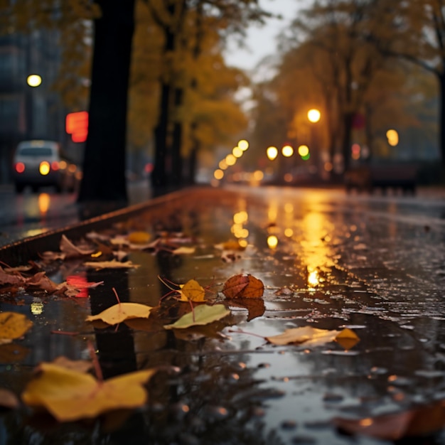 A street where autumn leaves have fallen