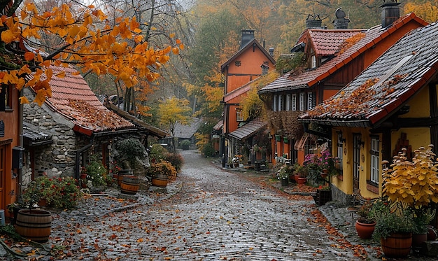 a street with a building that says  the name of the town