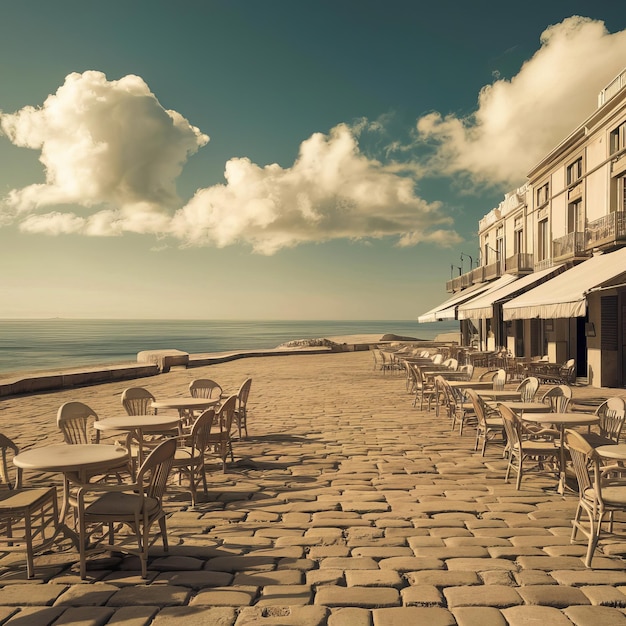 a street with buildings and a sky with clouds in the background