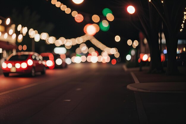 Photo a street with a christmas lights and a car on the road