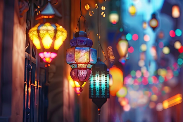 a street with colorful lanterns