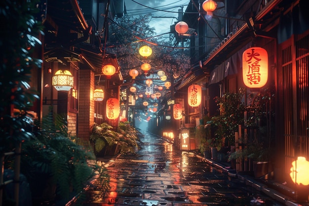 a street with lanterns and a sign that says  chinese