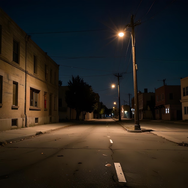 a street with a light on it and a street light on the side