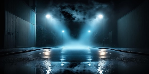 A street with lights and a blue sky