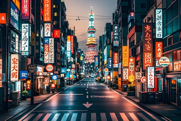 Photo a street with many signs and a sign that says  tokyo