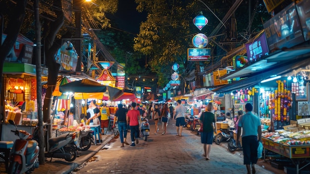 a street with people walking and a sign that says  the word  on it