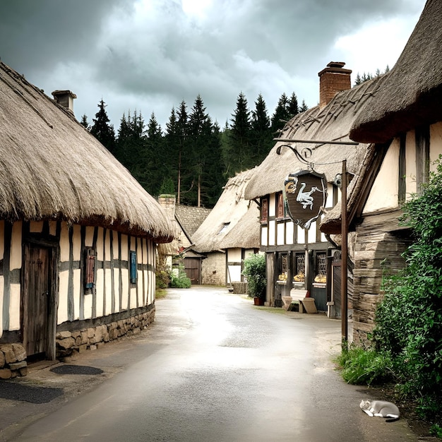 a street with a sign that says  the name of the village