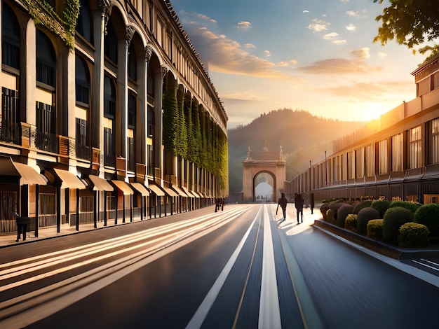 A street with a sunset and a sign that says'street view '