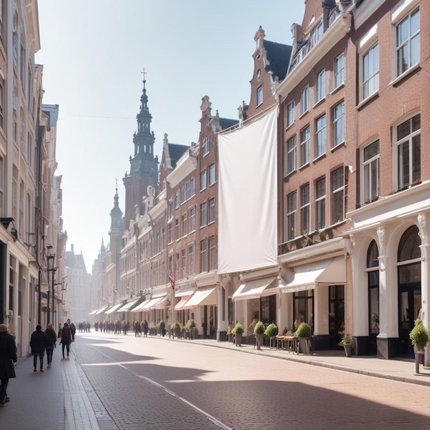 a street with a white banner that says quot the name of the city quot