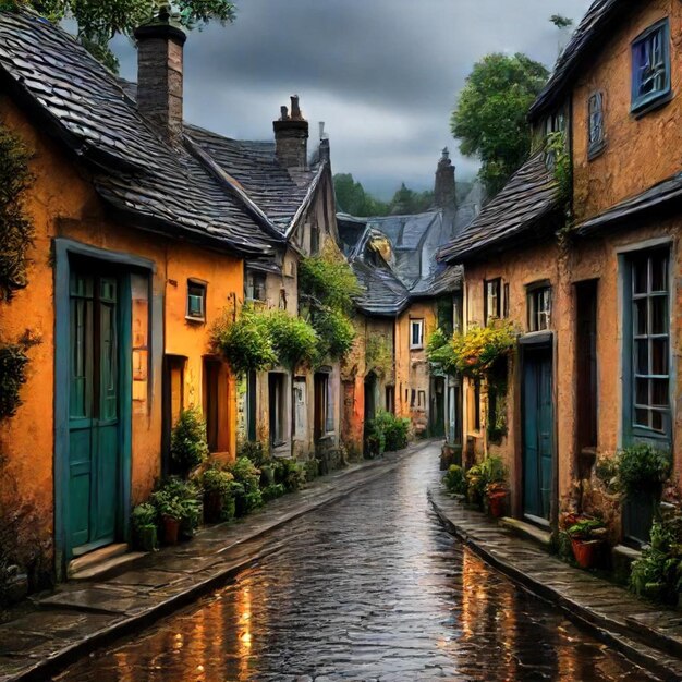 a street with a yellow house that says  the name of the street