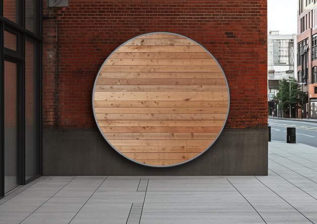 street wooden mockup street store template signboard sign and circle on blank wooden wall