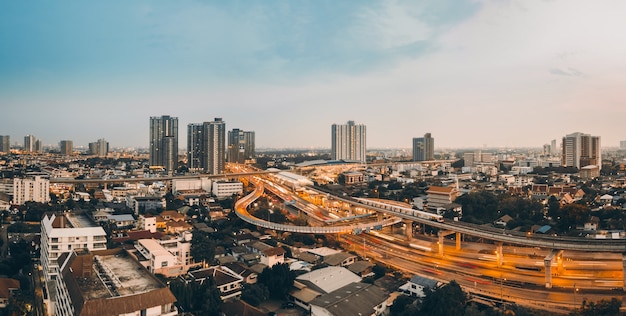 The streets around the city with evening light are high angle Panorama shots.