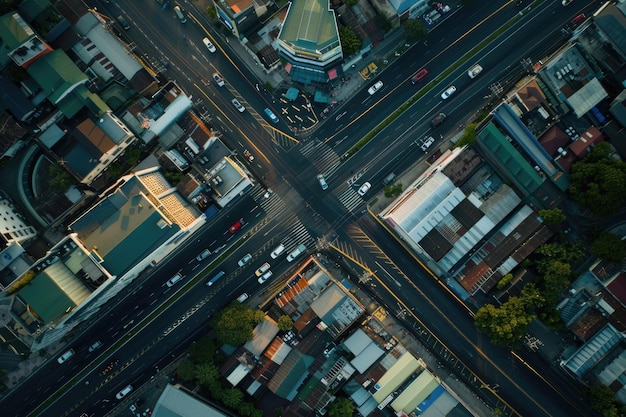 Streets and buildings top view Road traffic an important infrastructure in Thailand