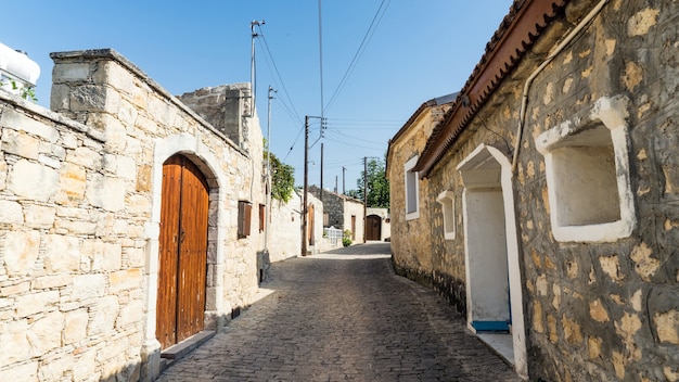 Streets and old houses in the traditional village Lofu. Limassol District, Cyprus.