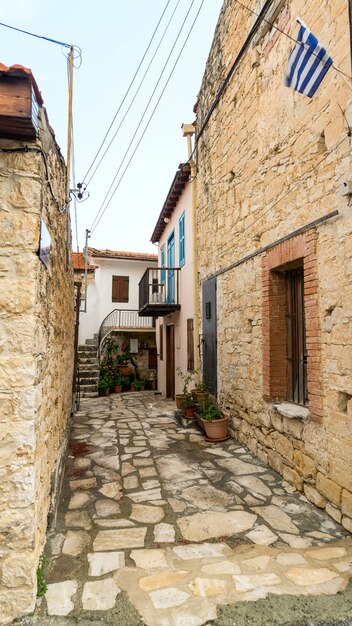 Streets and old houses in the traditional village Lofu. Limassol District, Cyprus.