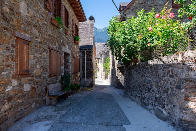 Streets of the Pyrenean village of Bosost located in the Aran Valley Spain