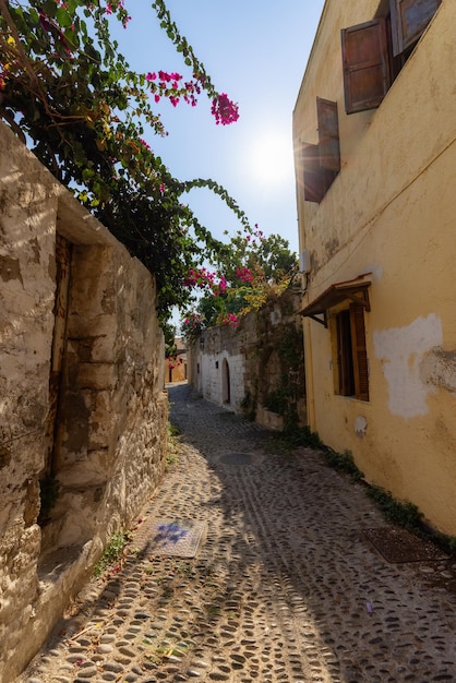 Streets and Residential Homes in the historic Old Town of Rhodes Greece