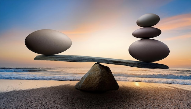 Photo strength and balance concept egg carefully positioned on stones