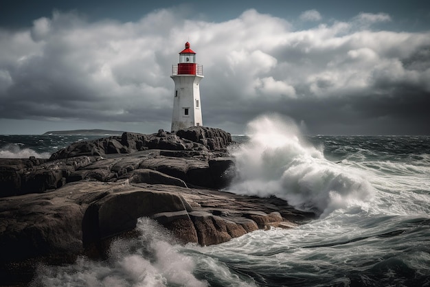 The strength and beauty of a lighthouse tower perched on a rocky cliff Generative AI