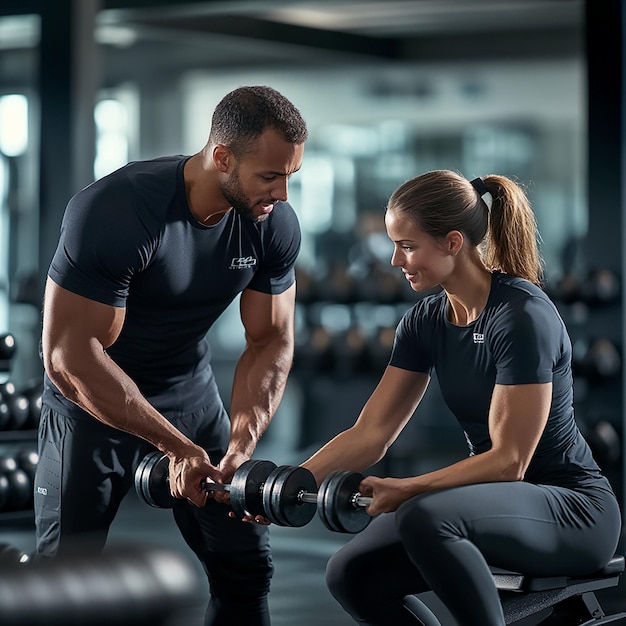 Strength Training with a Personal Trainer A Personal Trainer Assisting with Weight Training