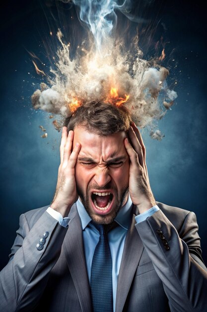 Stress Concept Angry Man with Exploding Head