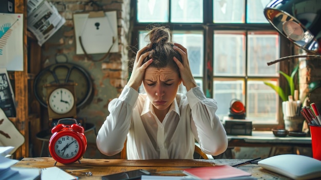 The stressed businesswoman in office