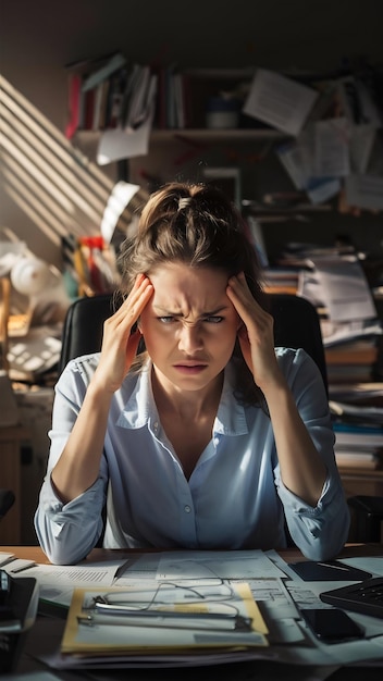 Stressed female entrepreneur in creativity crisis