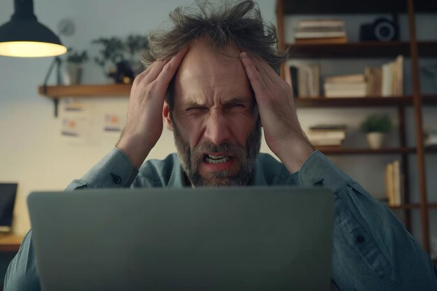 Stressed Man At Laptop