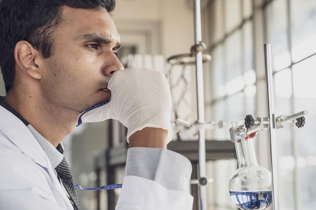 Stressed of Medical Research Scientist Conducts Experiments in Laboratory.