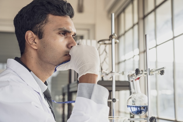 Stressed of Medical Research Scientist Conducts Experiments in Laboratory.