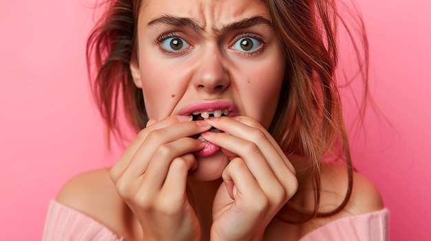 Photo stressed and nervous person closeup portrait