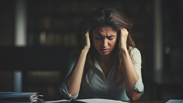 Stressed professional woman dealing with challenges Stressed professional woman dealing with challenges business