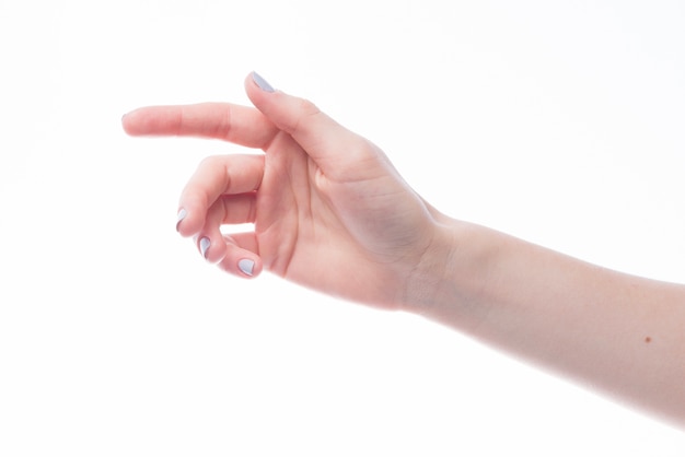 Stretched hand on white background