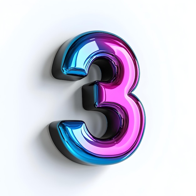 Photo striking 3d number 3 with captivating blue and rainbow gradient on white background