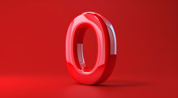 Photo a striking 3d red number zero displayed prominently on a highly glossy surface that shines