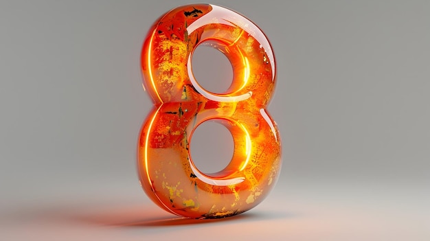 Striking 3D Render of Shimmering Orange Metal Number Eight with Mirrored Chrome Finish