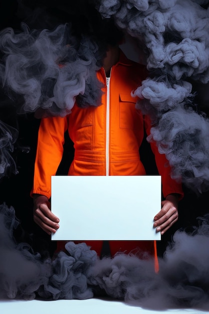 Photo striking anime girl in an orange jumpsuit her hair emitting colorful smoke