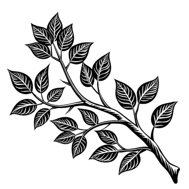 Photo striking black and white stylized leafy branch for halloween