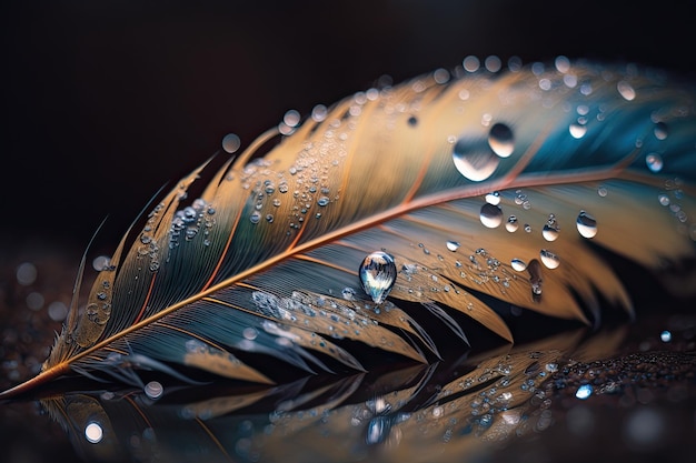 A striking closeup of a dark feather with water droplets captured in stunning macro detail Generated by AI