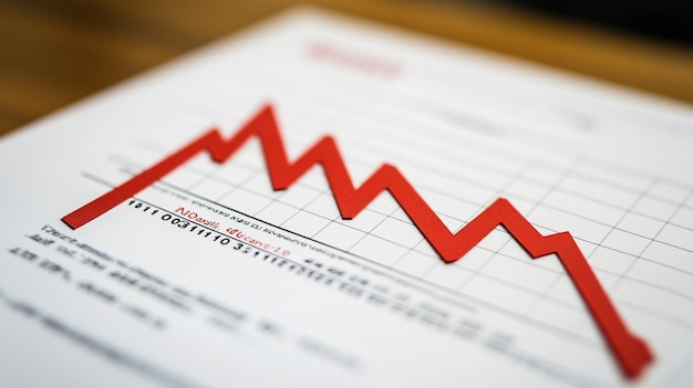 Photo a striking downward trend illustrated by a red arrow on a white graph paper in a business setting