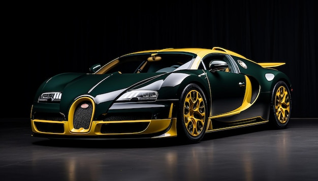 Striking Green and Black Bugatti Veyron A Fusion of Elegance and Power with Custom Black and Yellow