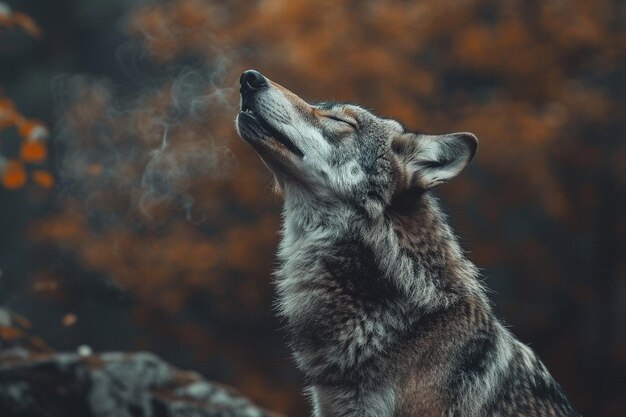 A striking image of a wolf with its eyes closed in generative ai