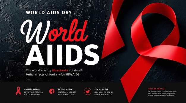 Striking Modern Design for World AIDS Day Bold Red Ribbon Dramatic Dark Background Engaging Social Media Elements