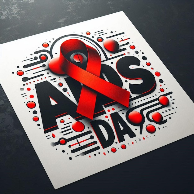 Photo striking modern design for world aids day bold red ribbon dramatic dark background engaging social media elements