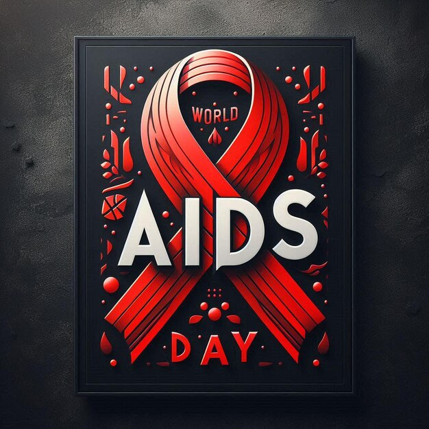 Striking Modern Design for World AIDS Day Bold Red Ribbon Dramatic Dark Background Engaging Social Media Elements