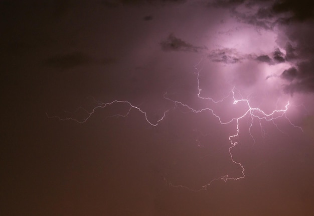 Striking purple lightening during a severe thunderstorm