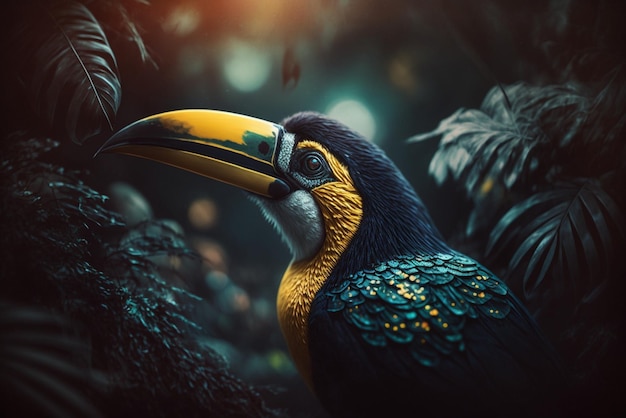 A Striking Toucan's Portrait in the Vibrant Forest