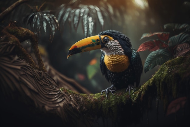 A Striking Toucan's Portrait in the Vibrant Forest